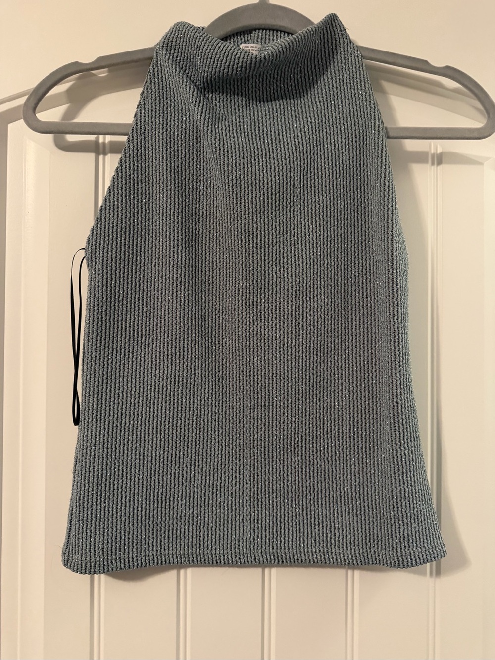 Zara Shimmer Knit Halter Top in Light Blue